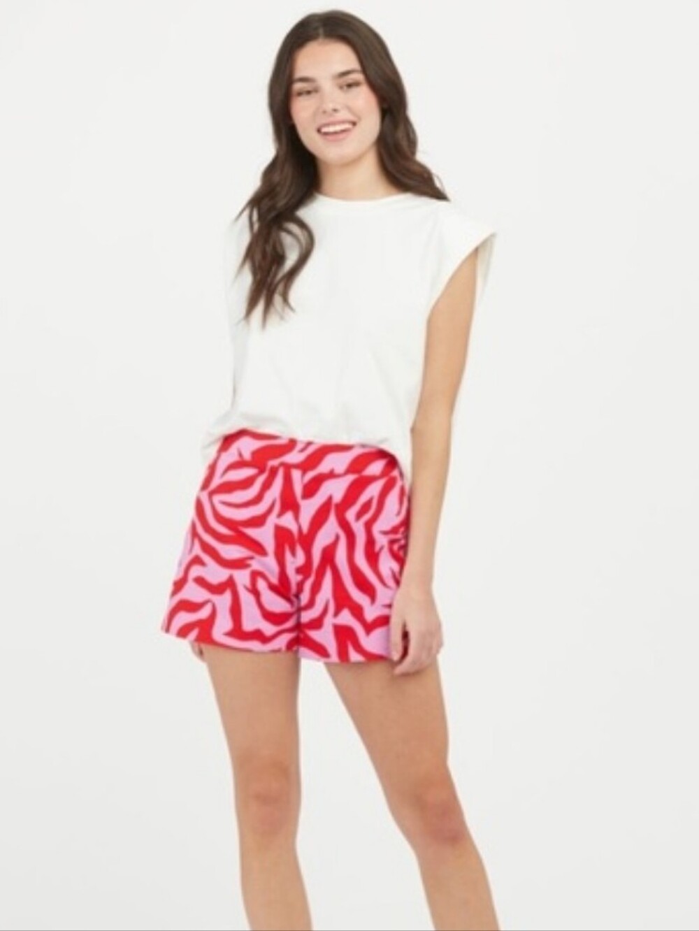 SPANX Pink and Red Zebra-Print High-Waist Shorts